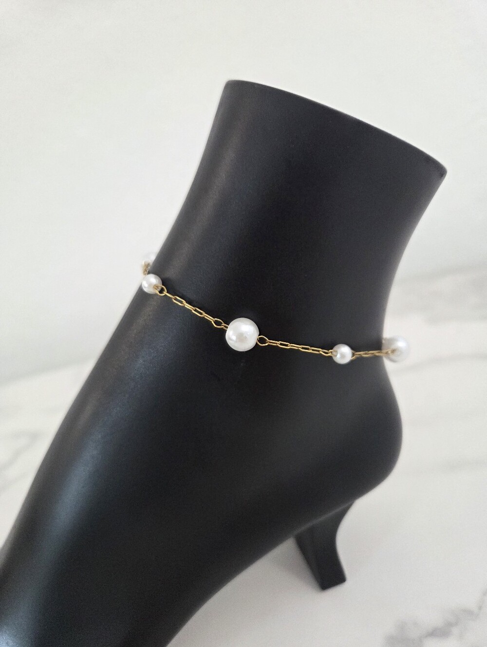 ​Gold Pearl Anklet Dainty Cable Chain Anklet Beach Wedding Bridal Jewelry - Picture 4 of 11